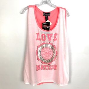 NWT Thrill Neon Pink and White "Love" Tank Size 3X